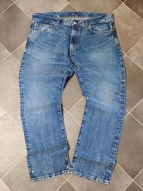 Ralph Lauren Polo 36x30 Distressed Blue Denim Relaxed Jeans W/ Paint Splatter